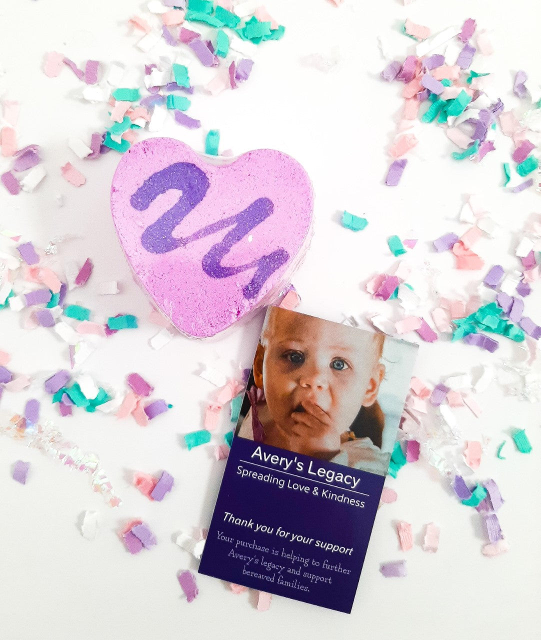 This delicate bath bomb is scented with calming lavender oil with a hint of vanilla.